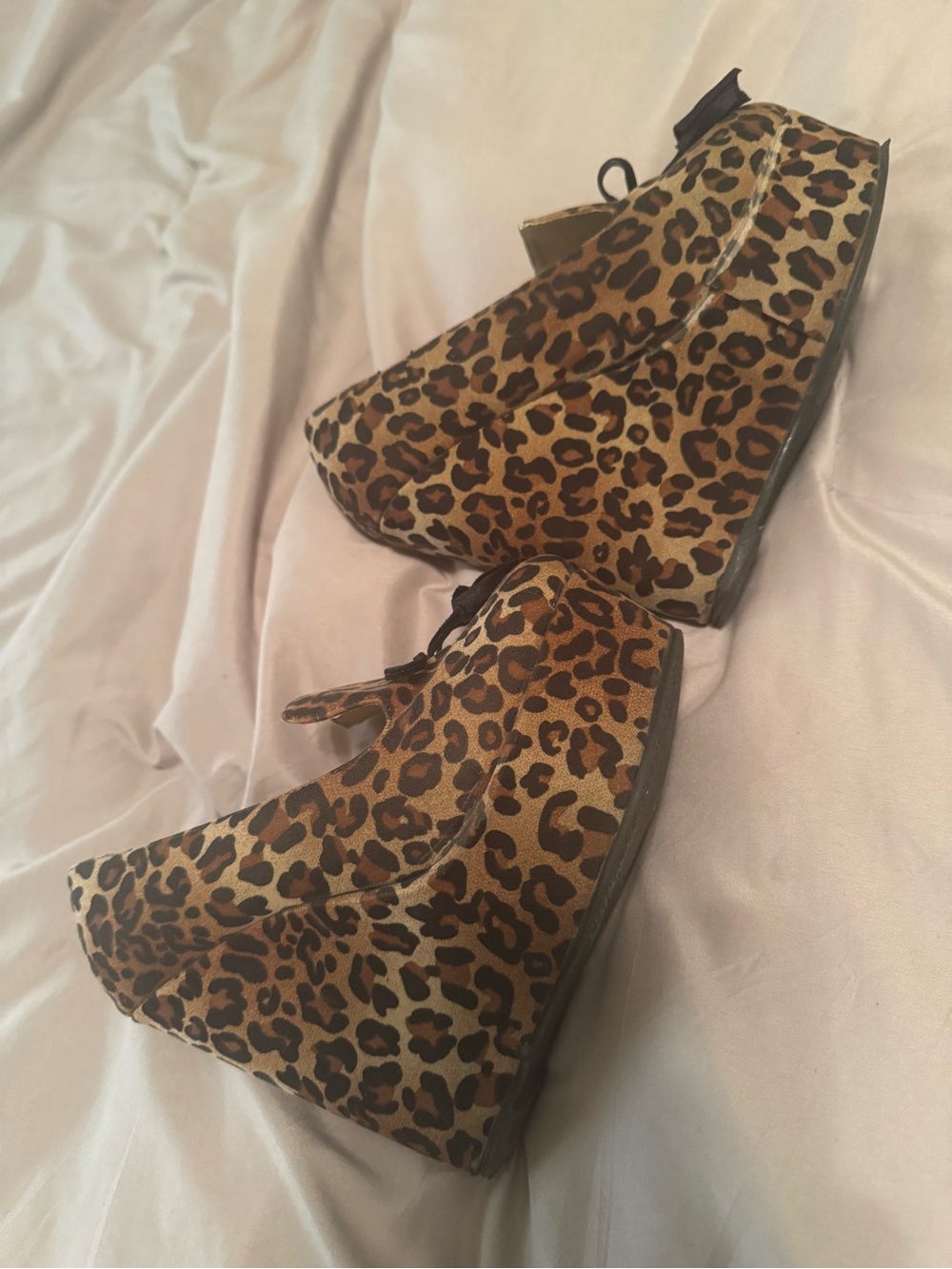 Source Unknown Leopard Print Wedge Booties - Tan and Black